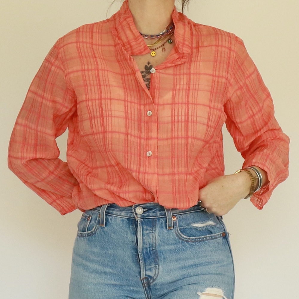 cut loose - Crinkle Plaid Button Up - Size L